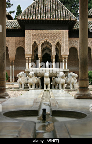 Fontana leone: la fontana nel Patio de Los Leones o il cortile di Lion Foto Stock