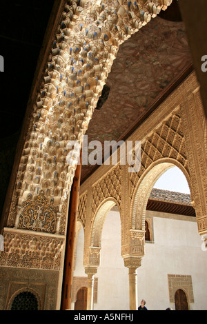 Golden Arches all'interno: la vista da una delle camere del Palace guardando fuori attraverso una grande apertura ad arco per le colonne Foto Stock