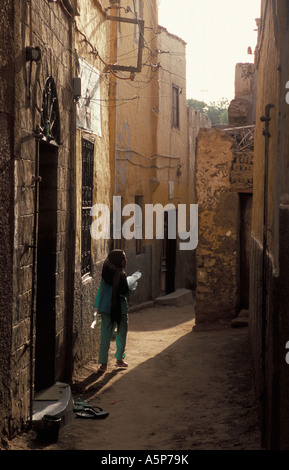 Vicolo del Nubian Village sull isola Elefantina, Aswan, Egitto Foto Stock