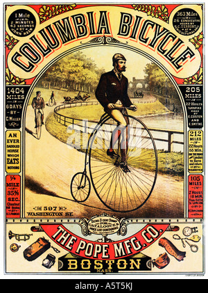 Columbia bicicletta 1886 poster per il penny farthing made in Boston ma dai record cavalcato in Inghilterra come ben Foto Stock