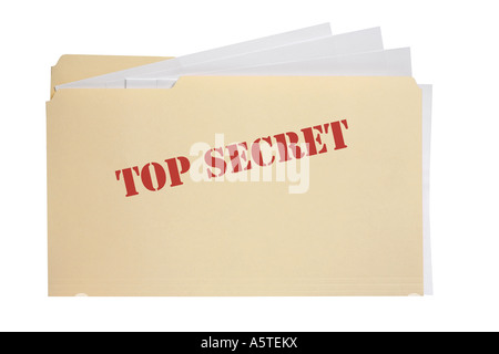 Top Secret File ritagliata su sfondo bianco Foto Stock