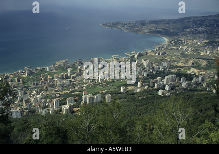 Guardando sulla baia di Jounieh da Harissa, Beirut, Libano. Foto Stock