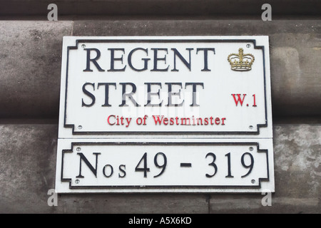 City of Westminster Regent Street Sign London Inghilterra England Foto Stock