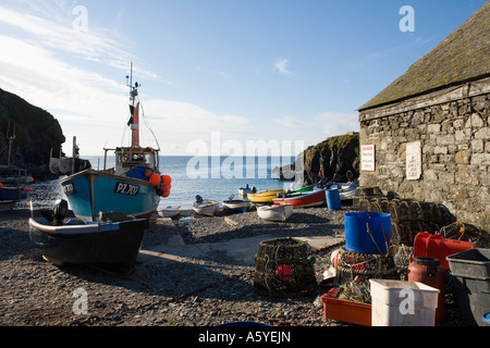 Cadgwith Cornwall Regno Unito lavoro minuscolo villaggio di pescatori con pittoresco porto Foto Stock