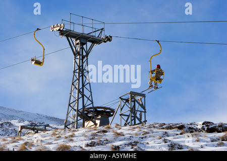 Sciatori allo Scottish Glenshee ski center  Spittal di Glen Shee, Braemar, Cairngorms National Park, Aberdeenshire, UK Foto Stock