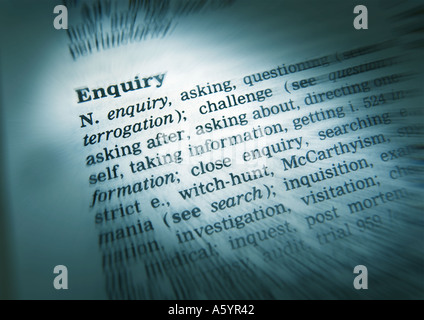 Il thesaurus di pagina che mostra la definizione di richiesta di parola Foto Stock