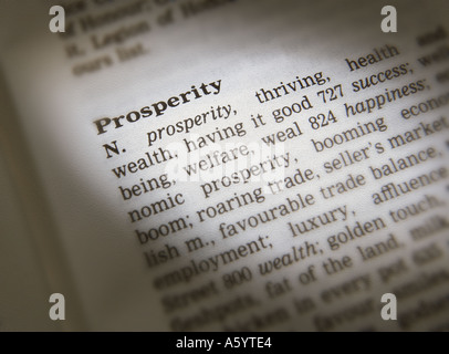Il thesaurus di pagina che mostra la definizione della parola la prosperità Foto Stock