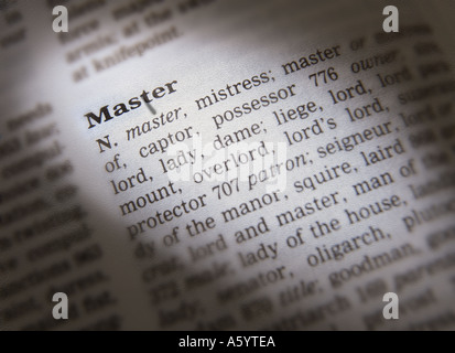 Il thesaurus di pagina che mostra la definizione della parola MASTER Foto Stock