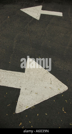 Strada frecce dipinte sul marciapiede per le direzioni del traffico Foto Stock