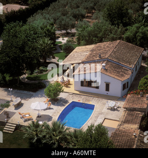 Vista aerea della villa privata nelle zone rurali a Mallorca Baleares Spagna Foto Stock