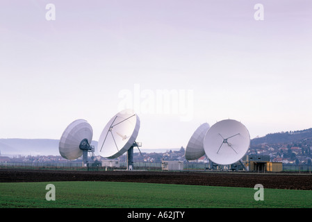 Fuchsstadt, Erdfunkstelle Intelsat, Erdfunkstelle für Telekommunikation, Blick nach Nordwesten Foto Stock