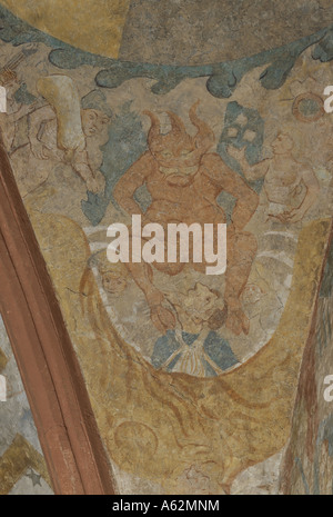 Püttlingen, Ortsteil Kölln, San Martino, Evangelische Chiesa Martinskirche, Chorfresko: Höllenfahrt Foto Stock