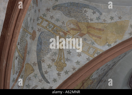 Püttlingen, Ortsteil Kölln, San Martino, Evangelische Chiesa Martinskirche, Chorfresko: Engel mit Weihrauchfass und Leiter Foto Stock