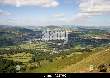 Guardando in direzione di Abergavenny dal Blorenge, SE Wales, Regno Unito Foto Stock