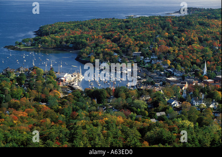 Maine Camden vista da Mount Battie in Camden colline del Parco Statale Foto Stock