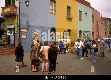 I turisti, artwork, Caminito Street, La Boca, La Boca distretto, Buenos Aires, Provincia di Buenos Aires, Argentina, Sud America Foto Stock