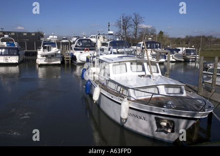 Holiday barche ormeggiate a Newark Marina NottinghamShire Inghilterra Foto Stock