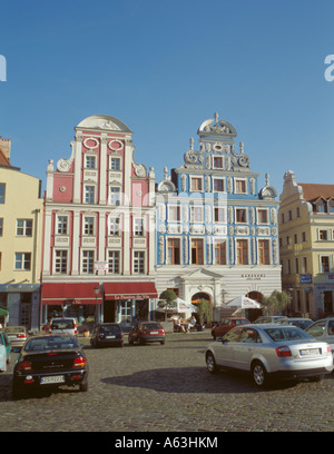 Rinnovato vecchie del burgher case, Stary Rynek, Szczecin, la Pomerania occidentale, Polonia. Foto Stock