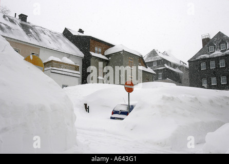 Metri di altezza neve in Oberwiesenthal, Monti Metalliferi, Erz Monti Metalliferi, Bassa Sassonia, Germania Foto Stock