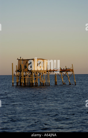 Il Cedar Key Florida vecchio legno pendente casa stilt famoso punto di riferimento Foto Stock