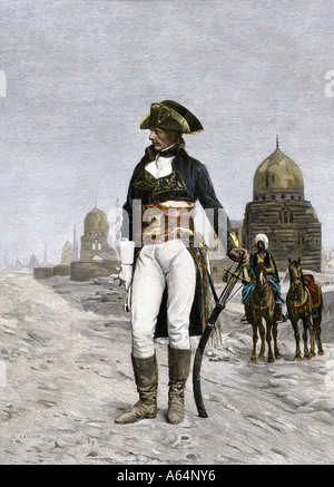Napoleone Bonaparte al Cairo durante l'invasione francese di Egitto 1798. Colorate a mano la xilografia Foto Stock