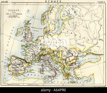 Mappa di Europa nel tempo dell'Impero Romano. Litografia a colori Foto Stock