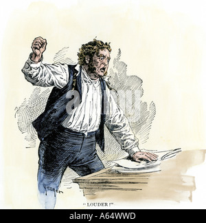 Abolizionista americano Elia P denunciando Lovejoy proprietari slave prima che il Congresso americano 1.830 s. Colorate a mano la xilografia Foto Stock