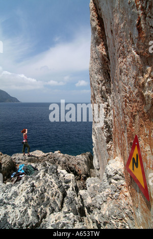 Arrampicata a Kalymnos, Grecia. Foto Stock