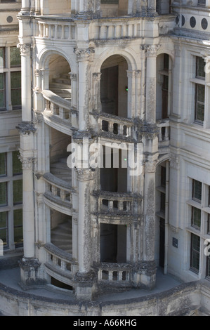 Francois I scala di Royal Chateau de Chambord a Chambord, Loir-et-Cher, Centre Francia, Unione europea, UE Foto Stock