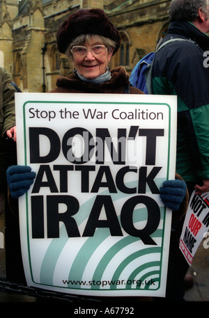 Anti-guerra di manifestanti in attesa di lobby e il parlamento di Londra 24 Gennaio 2003. Foto Stock