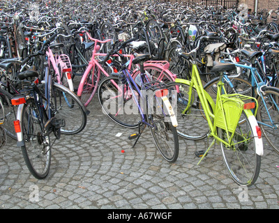 Numerose biciclette parcheggiate nella parte anteriore di Maastricht stazione ferroviaria Paesi Bassi Foto Stock