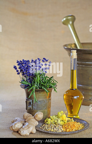 Erbe aromatiche spezie olio commestibile ancora Foto Stock