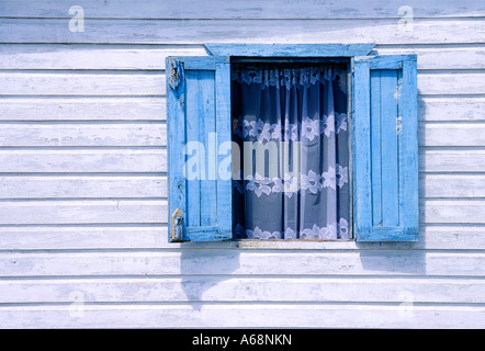 Finestra blu pizzo bianco Ambergris Caye Belize Foto Stock