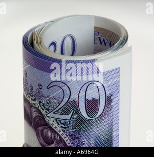Rotolo di British new 2007 venti pound nota Foto Stock