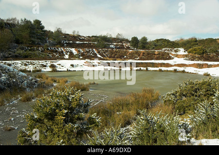 La piscina e la neve in inverno Foto Stock