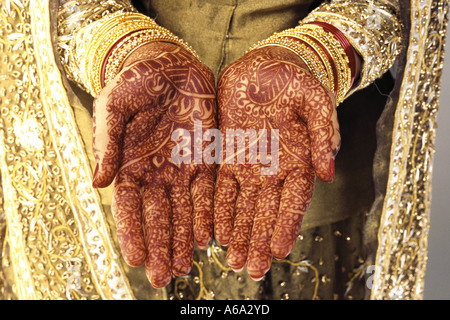 VDA77151 Mehendi Mani di indiani del Kashmir indù sposa vestito nel tradizionale costume nuziale signor#142 Foto Stock