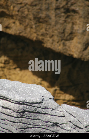 Dettaglio di una pila di calcare, Pancake Rocks, Nuova Zelanda Foto Stock