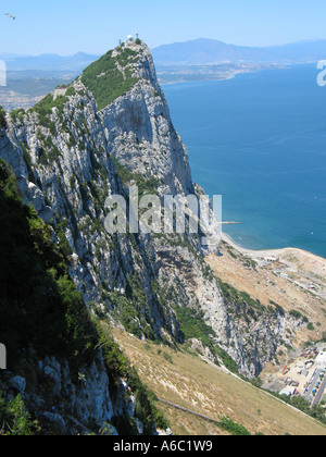 Rocca di Gibilterra e la Spagna in background Foto Stock