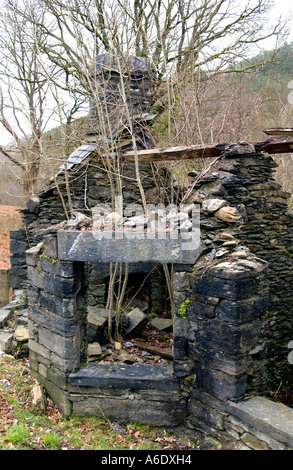 Rovinato cottage sulla strada A470 vicino la lingua gallese villaggio di Dolwyddelan Gwynedd North Wales UK Foto Stock