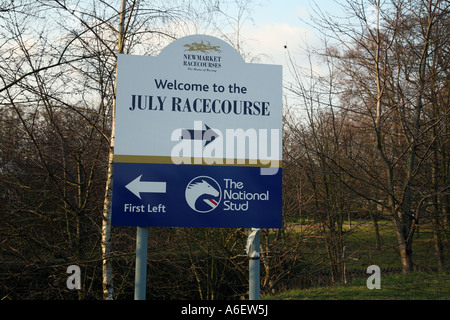 Luglio Racecourse segno, Newmarket, Suffolk, Inghilterra Foto Stock