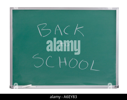 Si torna a scuola scritta sulla lavagna Foto Stock