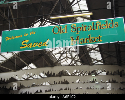 Vecchio Spitalfields cartello mercato, Spitalfields, Londra, Regno Unito Foto Stock