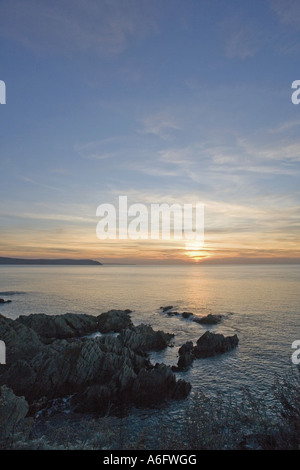 Sunset woolacombe bay Devon England Regno Unito immagine Foto Stock