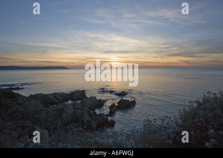 Sunset woolacombe bay Devon England Regno Unito immagine Foto Stock