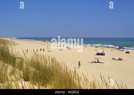 Il Portogallo Algarve, Monte Gordo beach in estate dalle dune di sabbia Foto Stock