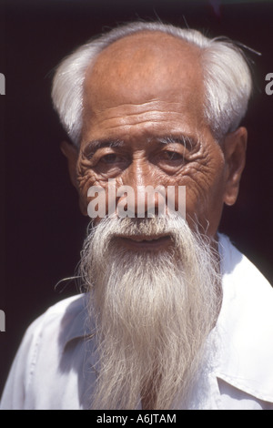 Il vecchio uomo vietnamita con la barba bianca, la città di Ho Chi Minh (Saigon), la Repubblica socialista del Vietnam Foto Stock