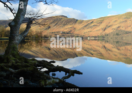 Vista su tutta Derwentwater verso Maiden Moor da Barrow Bay nel Lake District inglese Foto Stock