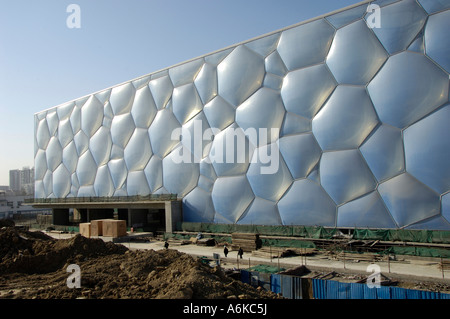 Sito in costruzione del Centro Nazionale di nuoto anche doppiato il Cubo d'acqua per i Giochi Olimpici di Pechino 2008 Cina 21 Gen 2007 Foto Stock