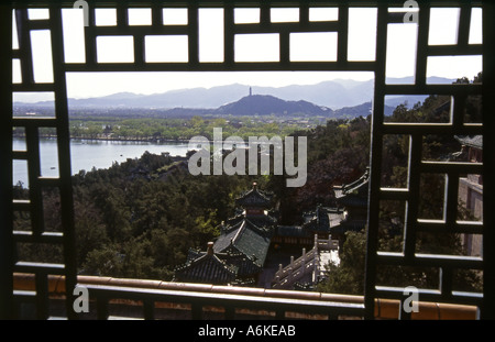 Lago Kunming dalla torre di incenso buddista del palazzo estivo del Patrimonio Mondiale UNESCO Pechino Pechino Cina Asia Foto Stock