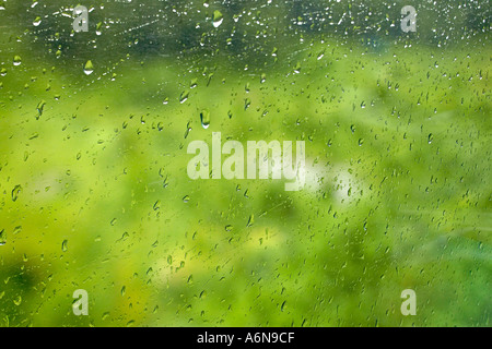 Gocce d'acqua sulla nuova Rajdhani Treno India Foto Stock